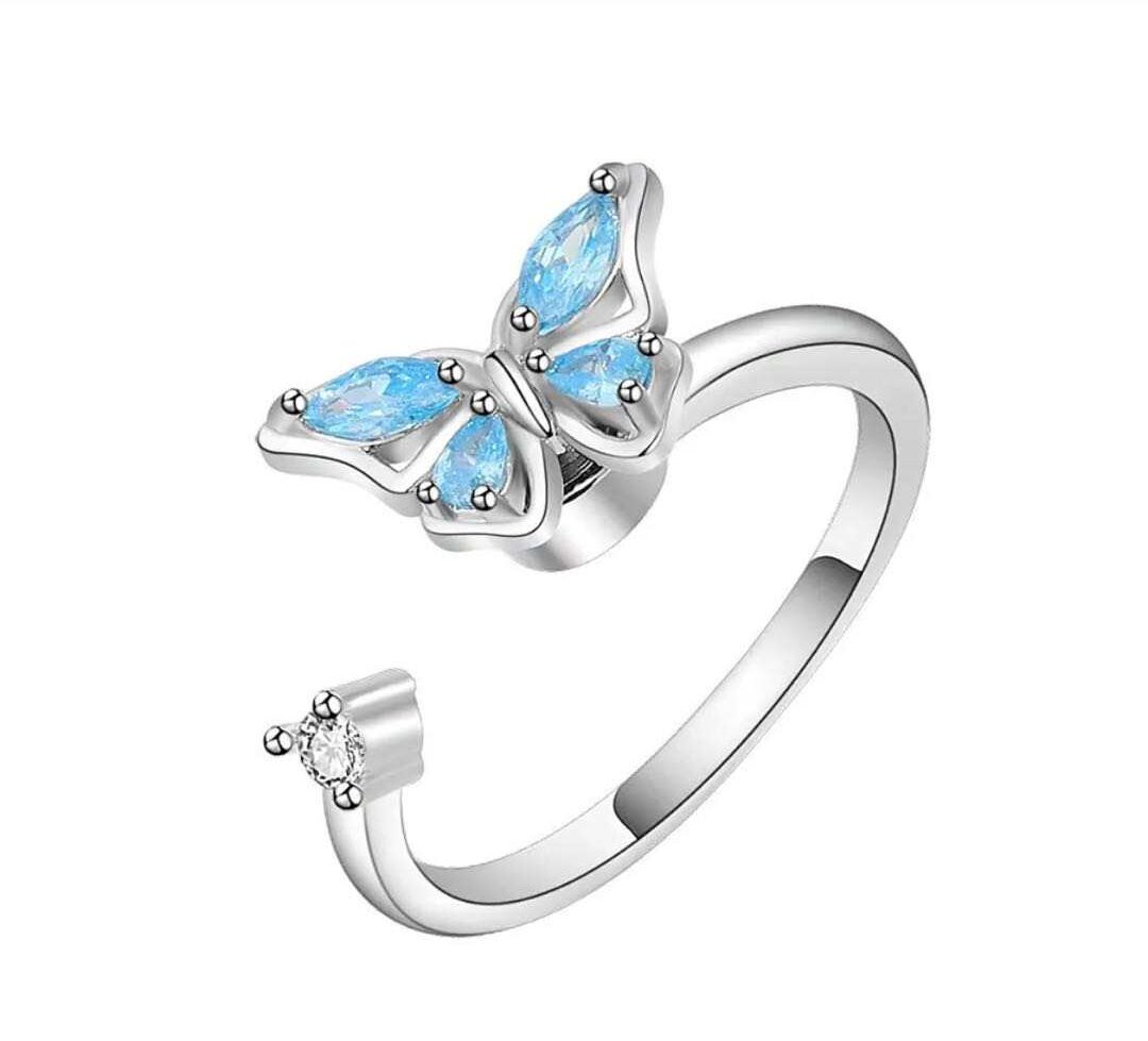 Small blue butterfly anti-anxiety ring